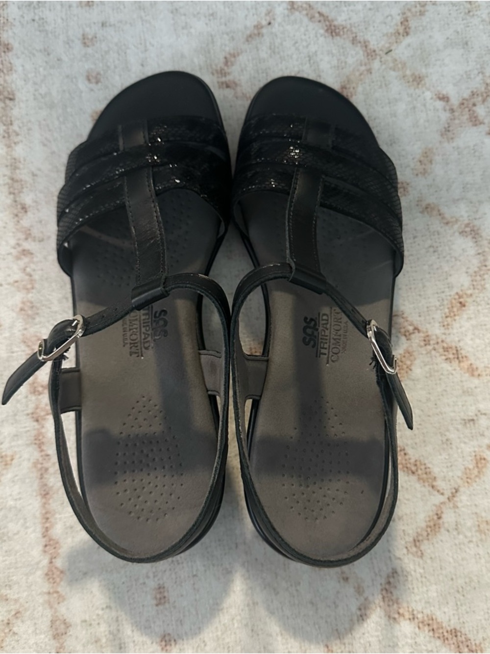 SAS Black Women’s Strappy T‑Bar Comfort Sandals